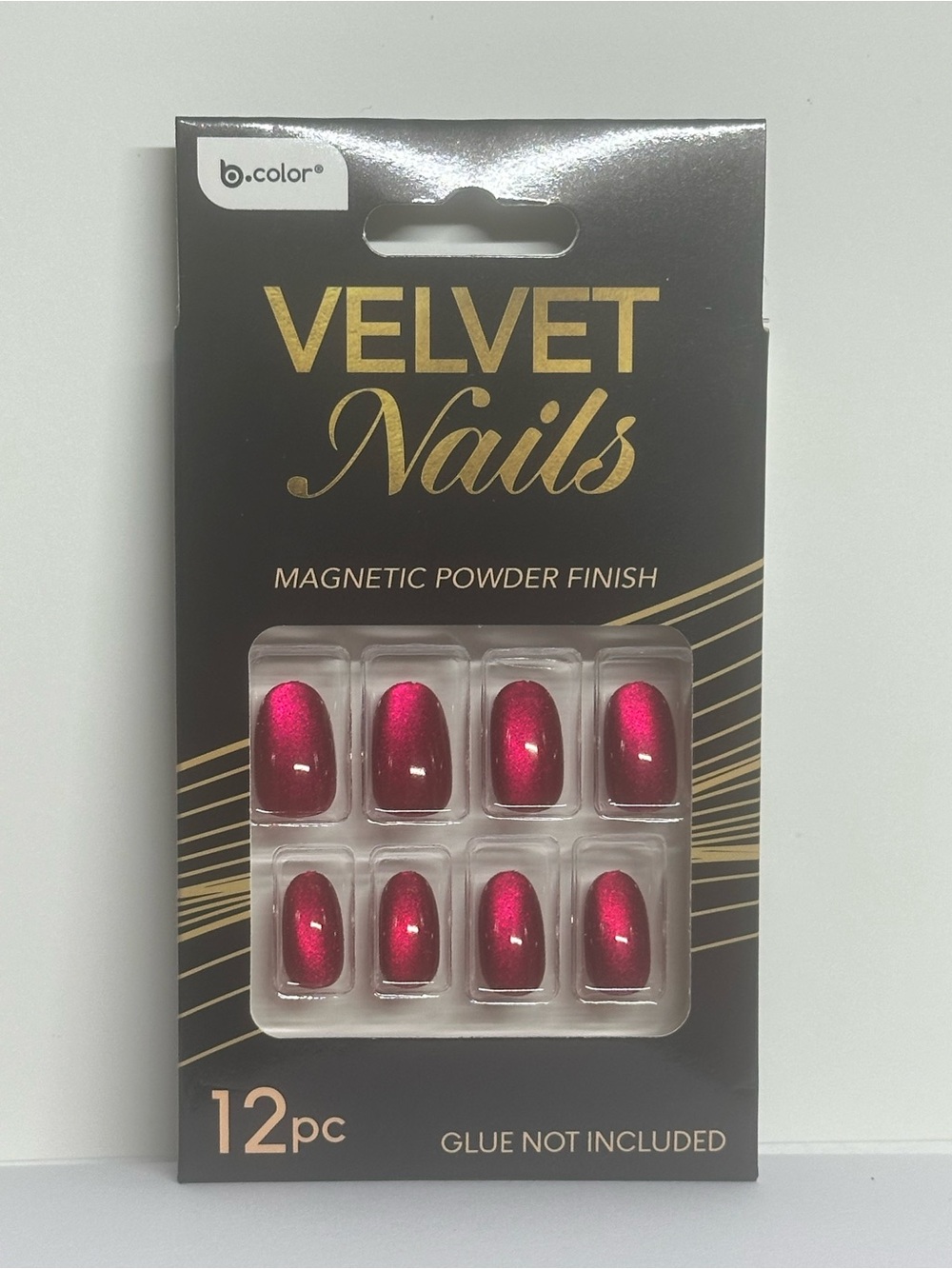 b.color Velvet Press On Nails 12pc Pink Magnetic Powder Finish